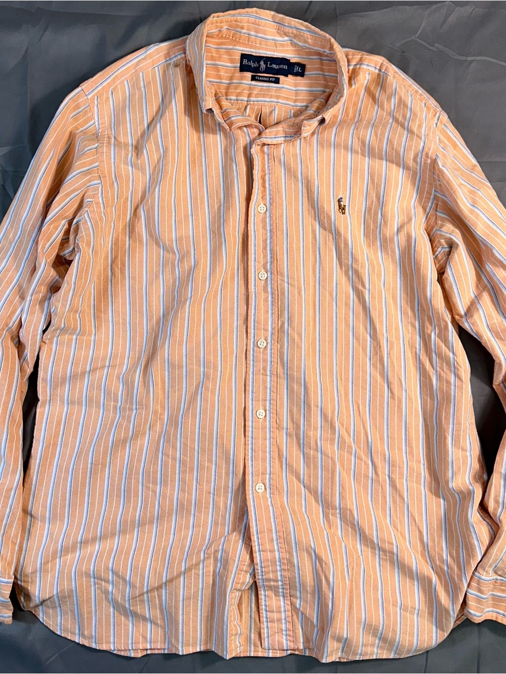 Ralph Lauren Classic Fit Orange Striped Men’s Button Up Size L
